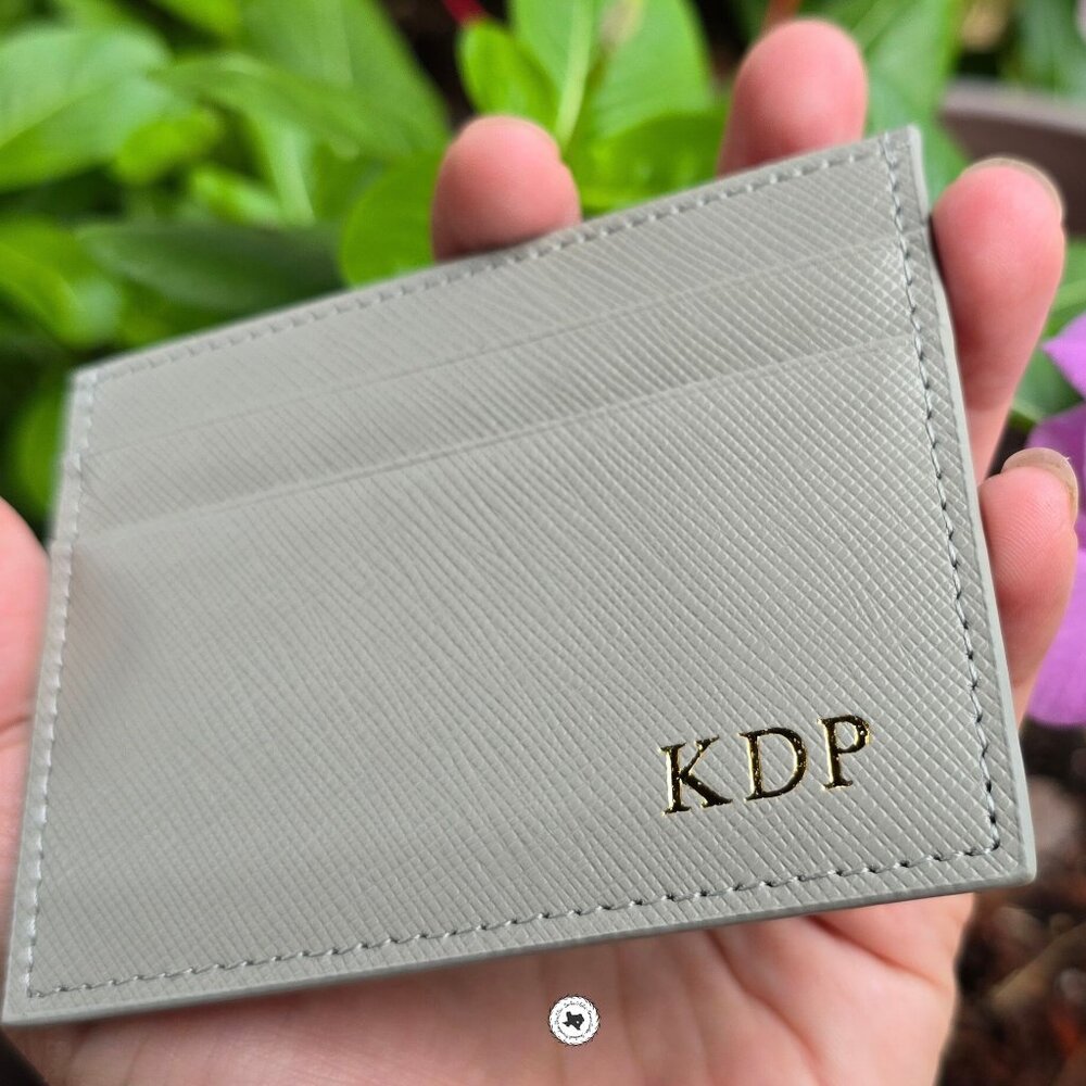 Personalized Monogram Gray Saffiano Leather Minimalist Card Wallet